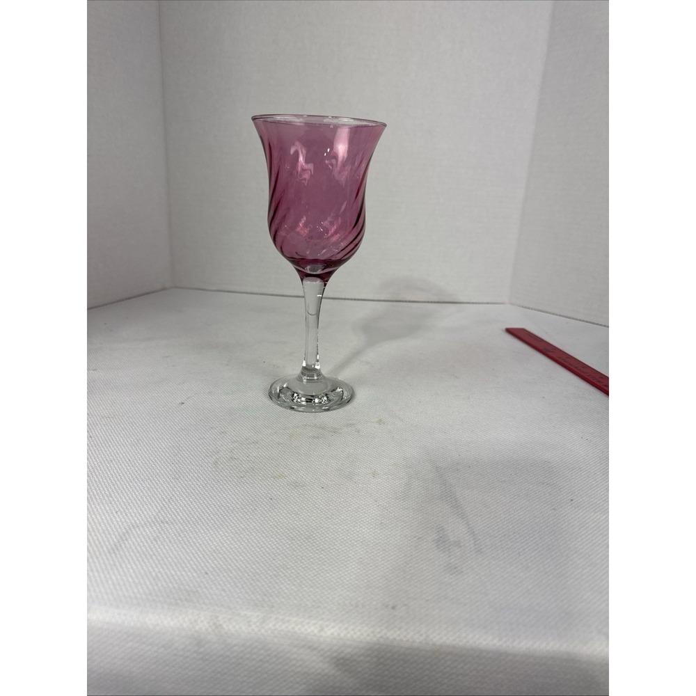 Optic Swirl Cranberry Luster Wine Water Glass‎ Goblet Hanblown Flash Painted